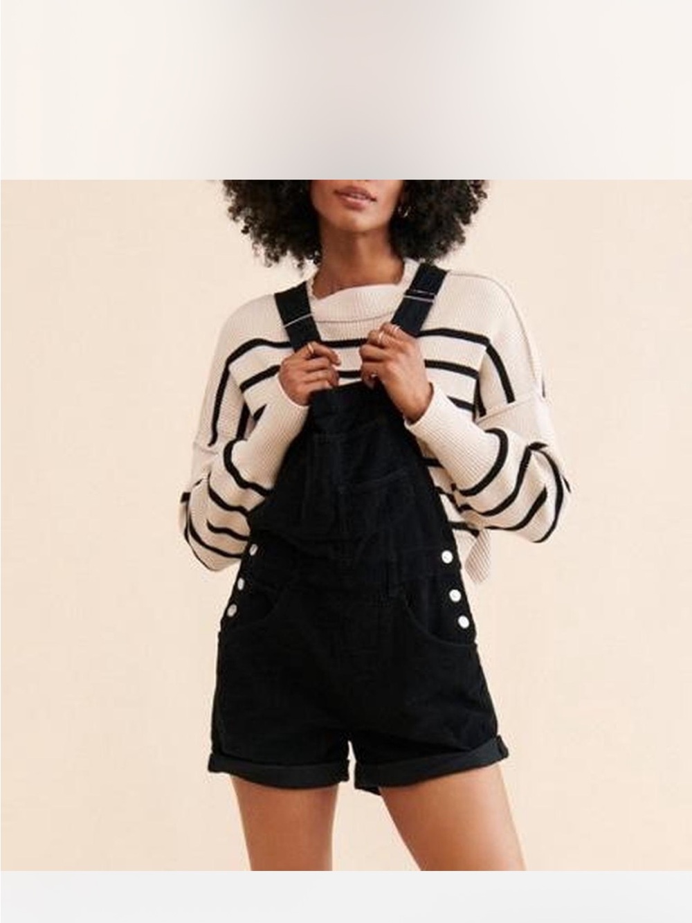 Free People Black Denim Short Overalls